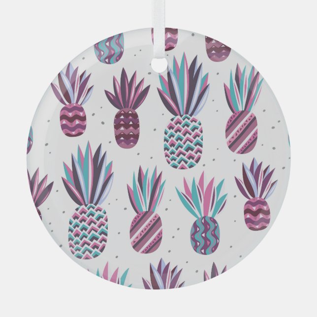 Summer Vibes: Pineapple Pattern, Colourful Dots Glass Tree Decoration (Front)