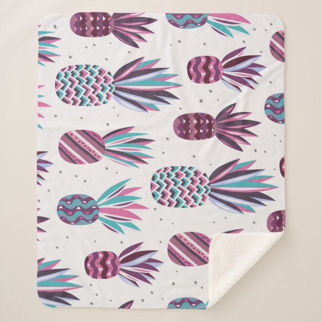 Summer Vibes: Pineapple Pattern, Colourful Dots Sherpa Blanket (Front)