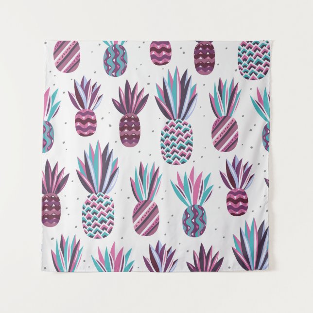 Summer Vibes: Pineapple Pattern, Colourful Dots Tapestry (Front)