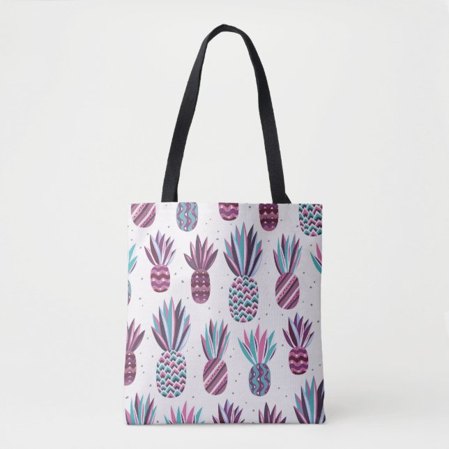 Summer Vibes: Pineapple Pattern, Colourful Dots Tote Bag (Front)