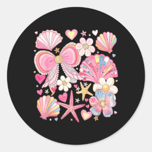 Summer Vibes Pink Coquette Bow Seashell Beach Classic Round Sticker
