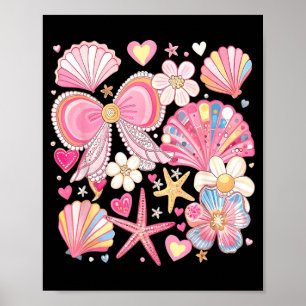 Summer Vibes Pink Coquette Bow Seashell Beach Poster