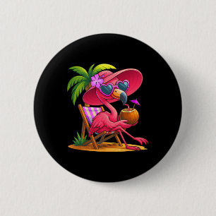 Summer Vibes Pink Flamingo Beach Palm Tree Summer 6 Cm Round Badge