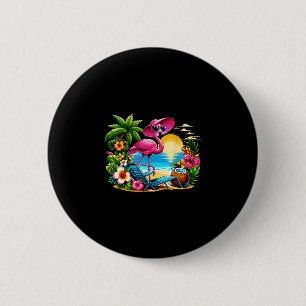 Summer vibes pink flamingo beach palm tree summer 6 cm round badge