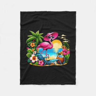 Summer vibes pink flamingo beach palm tree summer fleece blanket