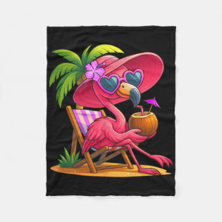 Summer Vibes Pink Flamingo Beach Palm Tree Summer  Fleece Blanket