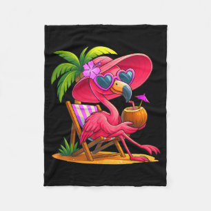 Summer Vibes Pink Flamingo Beach Palm Tree Summer Fleece Blanket