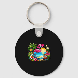 Summer vibes pink flamingo beach palm tree summer key ring