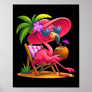 Summer Vibes Pink Flamingo Beach Palm Tree Summer  Poster