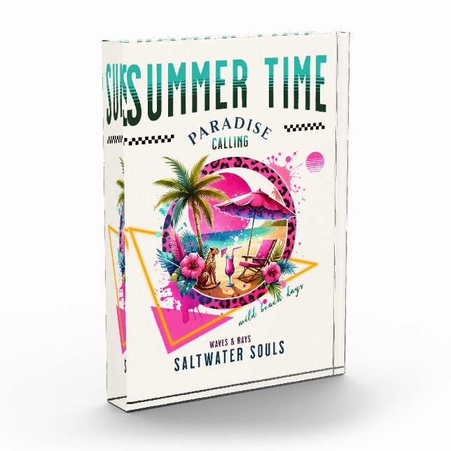 Summer Vibes, Pink Leopard Design for Beach Days Photo Block (Left)