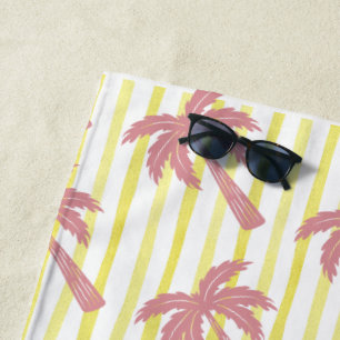 Summer Vibes Pink Palm Trees Beach Towel