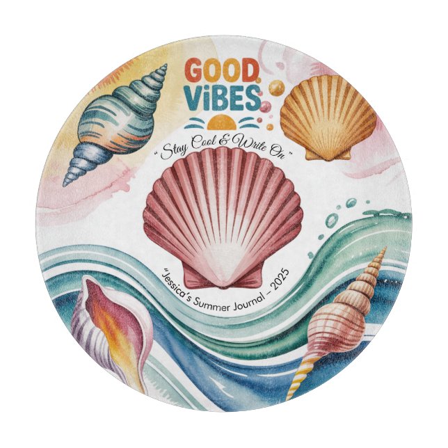 Summer Vibes Retro Beach Illustration Cutting Board (Front)