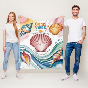 Summer Vibes Retro Beach Illustration Fleece Blanket