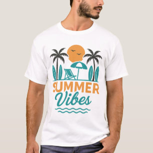 Summer Vibes Retro Beach Palm Tree Vacation T-Shirt