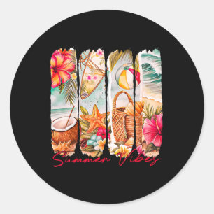 Summer Vibes Retro Beach Summer Vacation Matching Classic Round Sticker