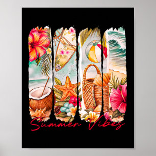 Summer Vibes Retro Beach Summer Vacation Matching  Poster