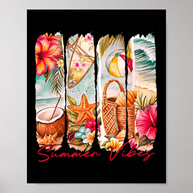 Summer Vibes Retro Beach Summer Vacation Matching  Poster (Front)