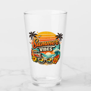 Summer Vibes Retro Beach Sunset Glass