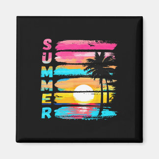 Summer Vibes Retro Beach Sunset Palm Tree Family T Magnet
