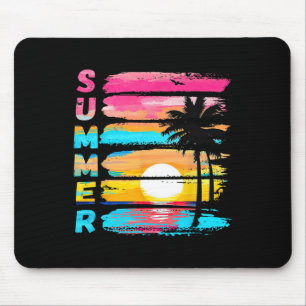 Summer Vibes Retro Beach Sunset Palm Tree Family T Mouse Pad