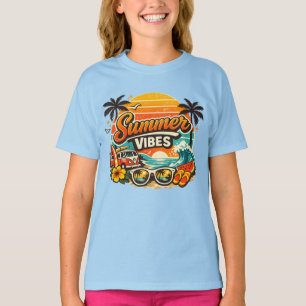 Summer Vibes Retro Beach Sunset T-Shirt