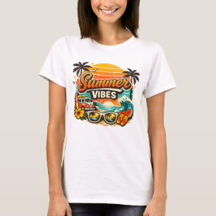 Summer Vibes Retro Beach Sunset T-Shirt