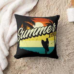 Summer Vibes Retro Silhouette Cushion