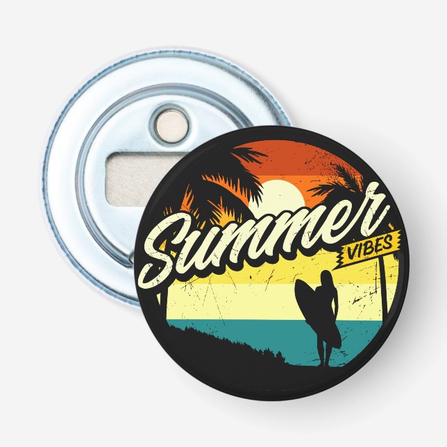 Summer Vibes Retro Silhouette  Round  Bottle Opener (Front)