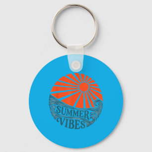 Summer Vibes Retro Sun Wave Design Ocean Surf Key Ring