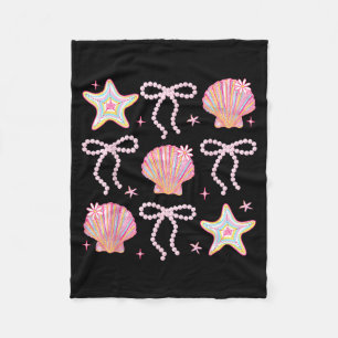 Summer Vibes Seashell Pink Coastal Coquette Bow Fleece Blanket