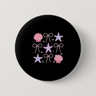Summer Vibes Seashell Starfish Coquette Pearl Bow 6 Cm Round Badge