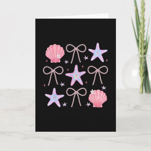 Summer Vibes Seashell Starfish Coquette Pearl Bow Card