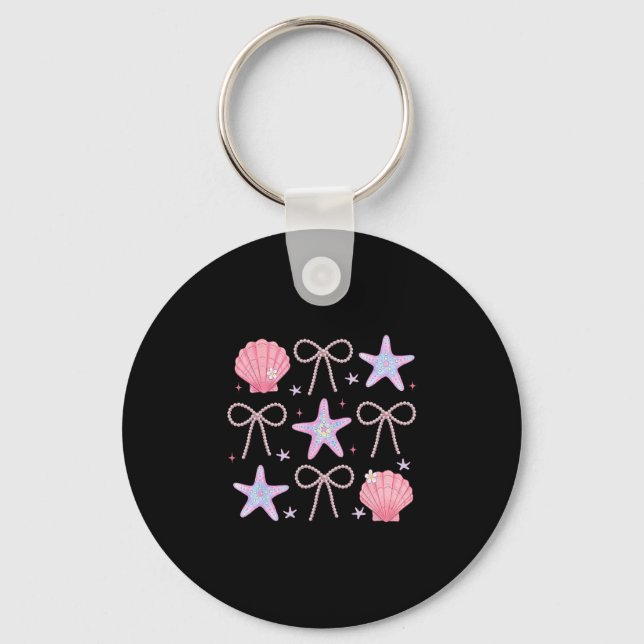 Summer Vibes Seashell Starfish Coquette Pearl Bow  Key Ring (Front)