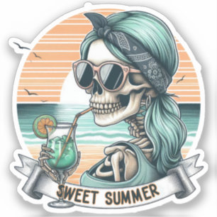 Summer Vibes Skeleton Surfer Sunset Beach Design