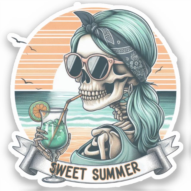Summer Vibes Skeleton Surfer Sunset Beach Design (Front)