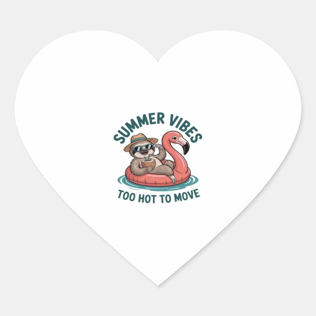 Summer Vibes Sloth Funny Lazy Float 2 Heart Sticker (Front)