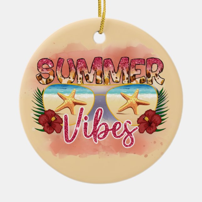 Summer Vibes | Starfish | Coastal Beach Ceramic Ornament (Front)
