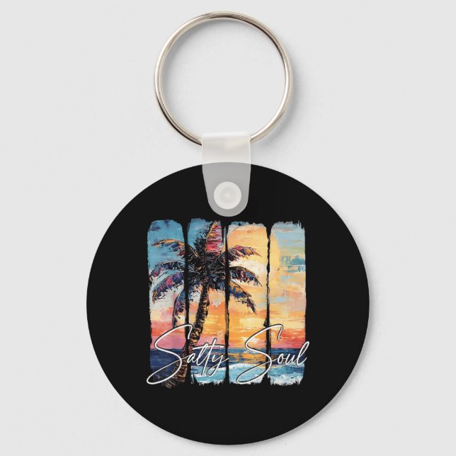 Summer Vibes Summer Soul Palm Tree Sunset Funny Key Ring (Front)