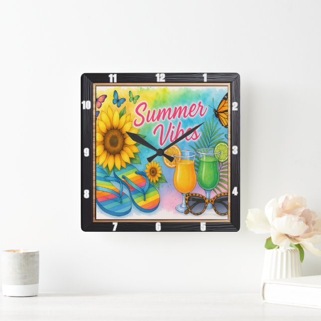 Summer Vibes Sun Fun  Square Wall Clock (Home)