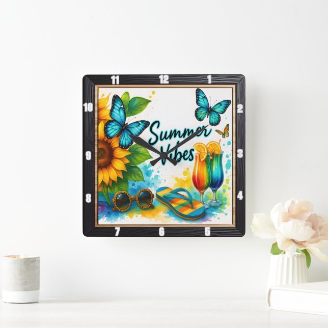 Summer Vibes Sunflower Beach Square Wall Clock (Home)