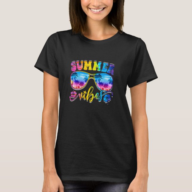 Summer Vibes Sunglasses Palm Tree Funny Beach Vaca T-Shirt (Front)