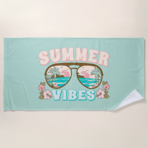 Summer Vibes Sunglasses Tropical Beach Vacation  Towel