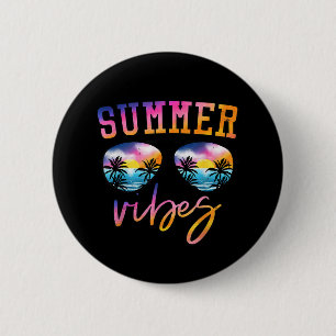 Summer Vibes Sunglasses With Palm Tree Funny Beach 6 Cm Round Badge