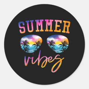 Summer Vibes Sunglasses With Palm Tree Funny Beach Classic Round Sticker
