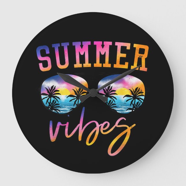 Summer Vibes Sunglasses With Palm Tree Funny Beach Large Clock (Front)