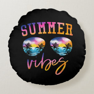 Summer Vibes Sunglasses With Palm Tree Funny Beach Round Cushion