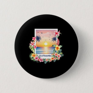 Summer Vibes Sunset Beach Vacation Palm Tree Tropi 6 Cm Round Badge