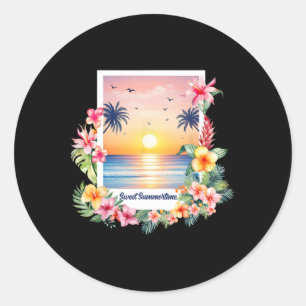 Summer Vibes Sunset Beach Vacation Palm Tree Tropi Classic Round Sticker