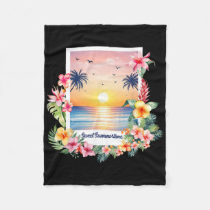 Summer Vibes Sunset Beach Vacation Palm Tree Tropi Fleece Blanket