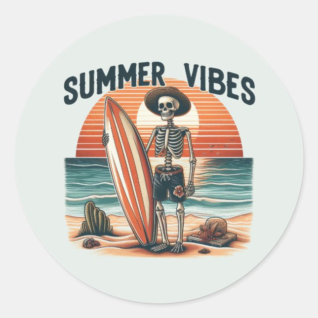 Summer Vibes- Surfer Classic Round Sticker (Front)